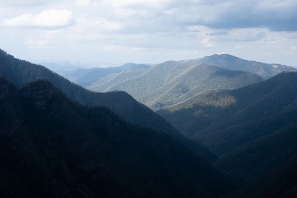 layers of forest covered mountains